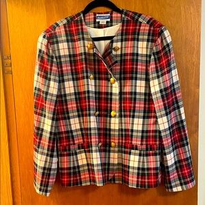 Pendleton Women's Double-Breasted Plaid Blazer - Red, Blue, and Cream